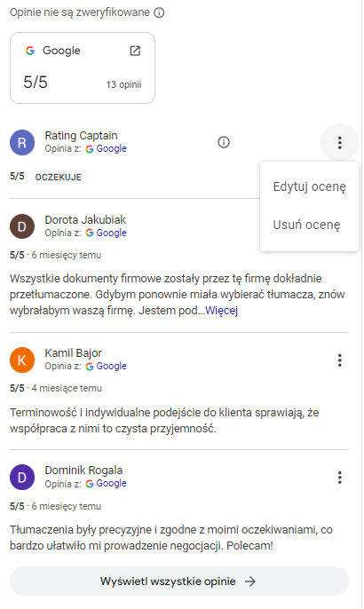 opinie Google